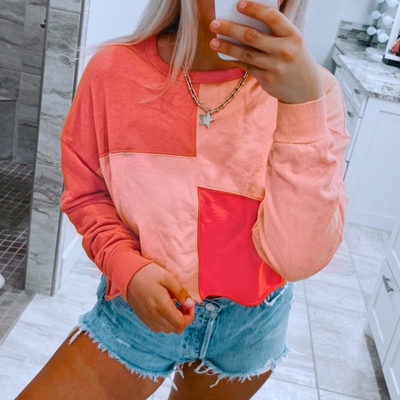 COPY - pink color blocked cropped sweatshirt